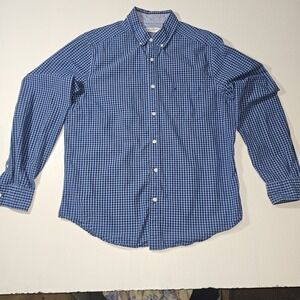 Nautica Mens Blue White Plaid Button Down Dress Shirt Size M
